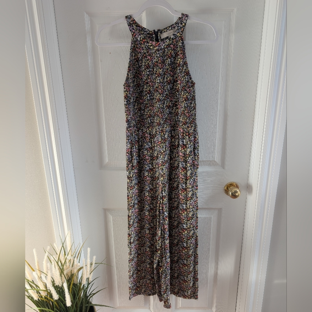 LOFT Multicolor Floral Halter Jumpsuit